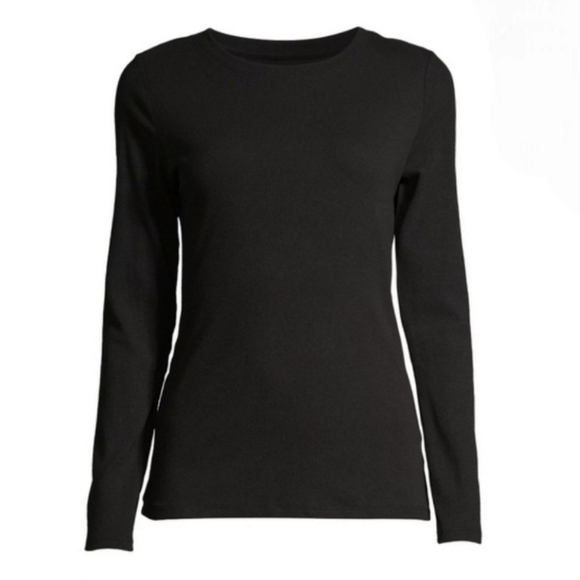 Time and Tru Long Sleeve Ribbed Knit Top Black Size Large - Picture 4 of 9